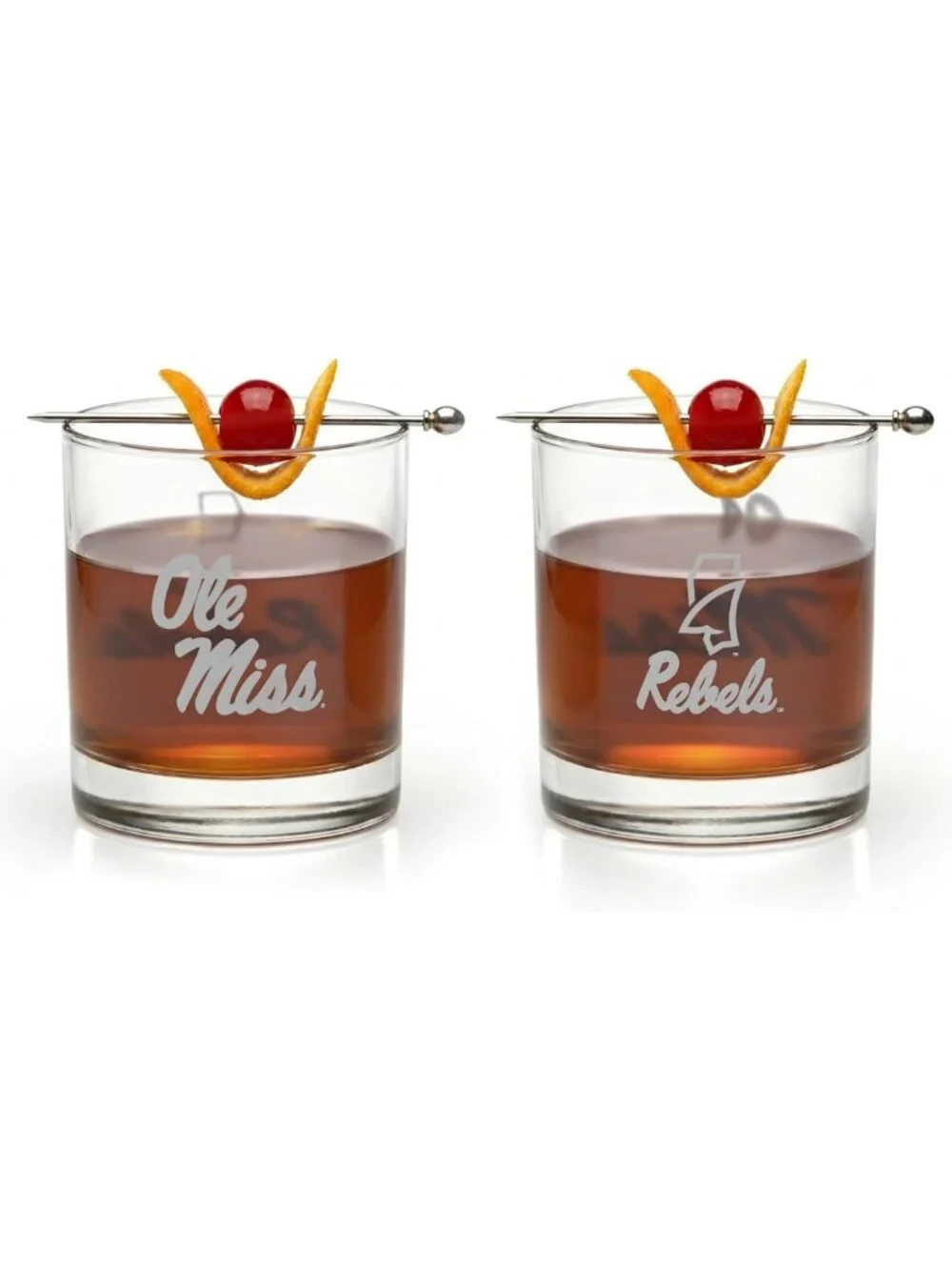 Set of 2 Sand-Etched Whiskey Glasses, 10 oz - Ole Miss Rebels Gift for Fans